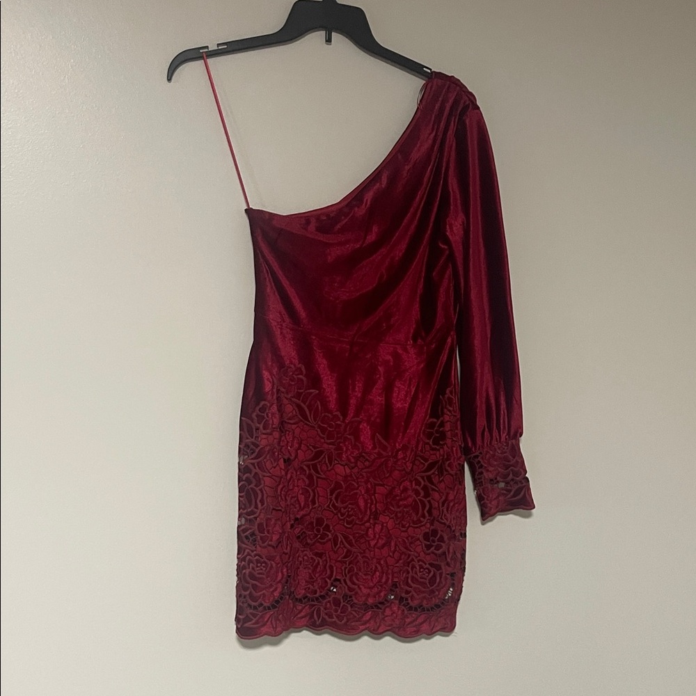 Layered with Love Chic One-Shoulder velvet Burgundy Dress size M